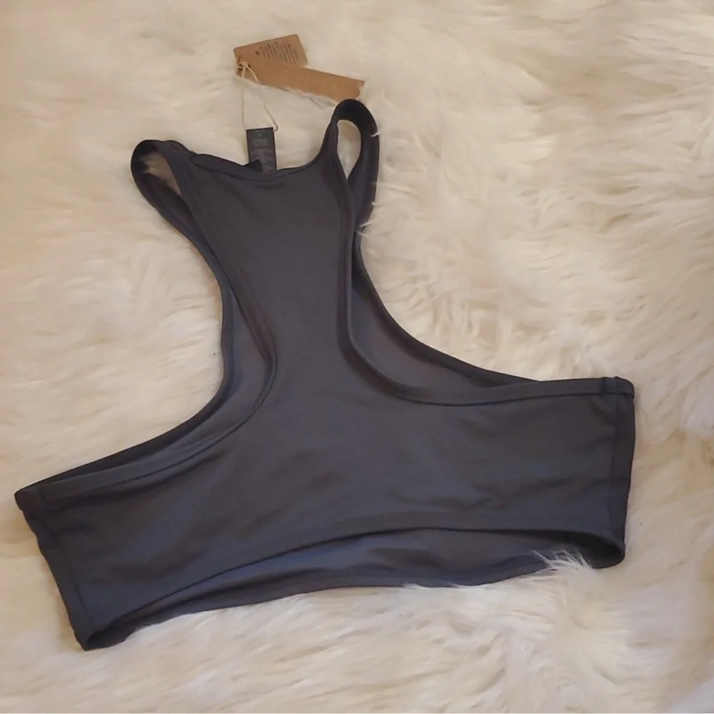 Skims (B10) Swim High Neck Racerback Bikini Top - gunmetal NWT